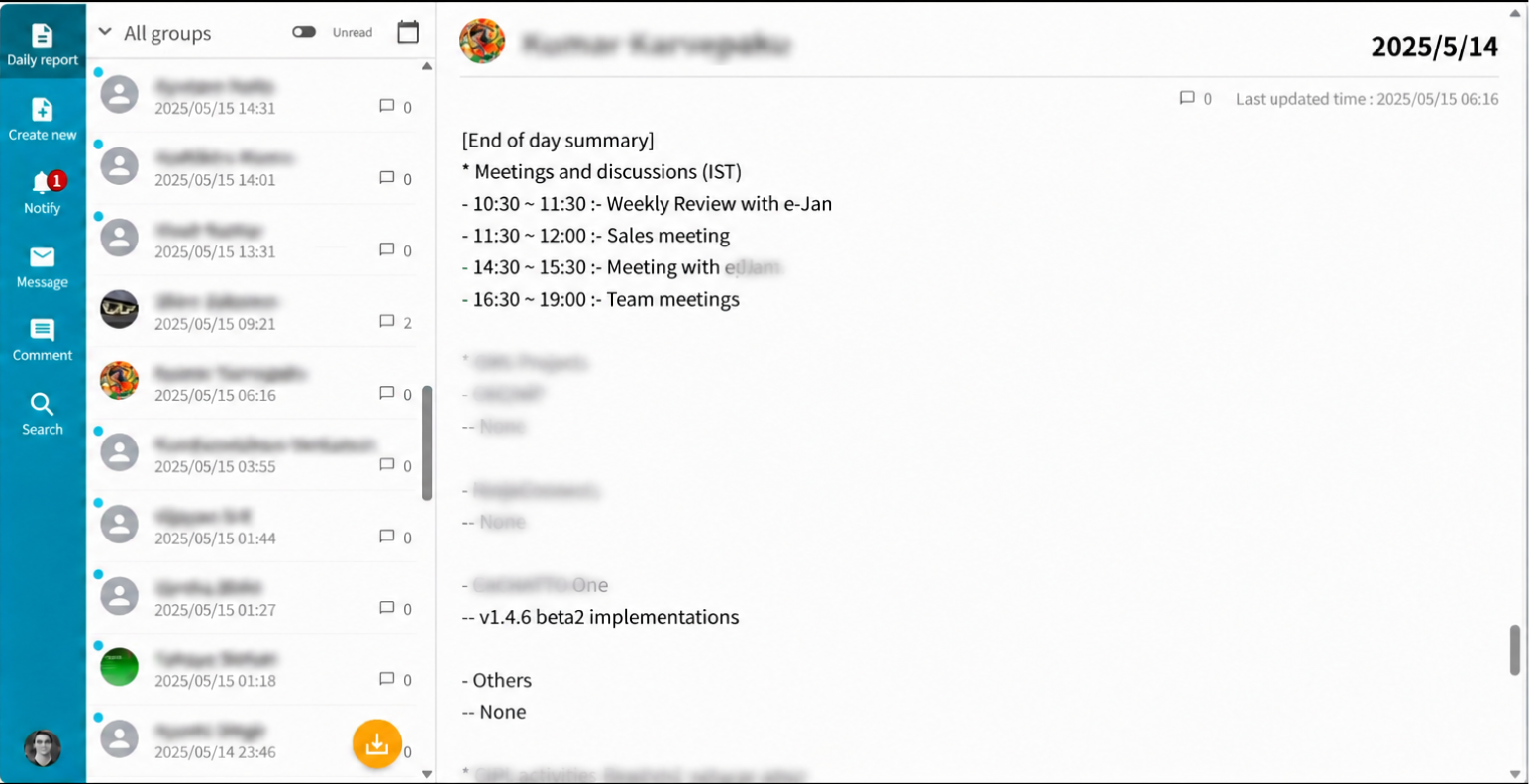 Previous CrossCom daily reporting interface