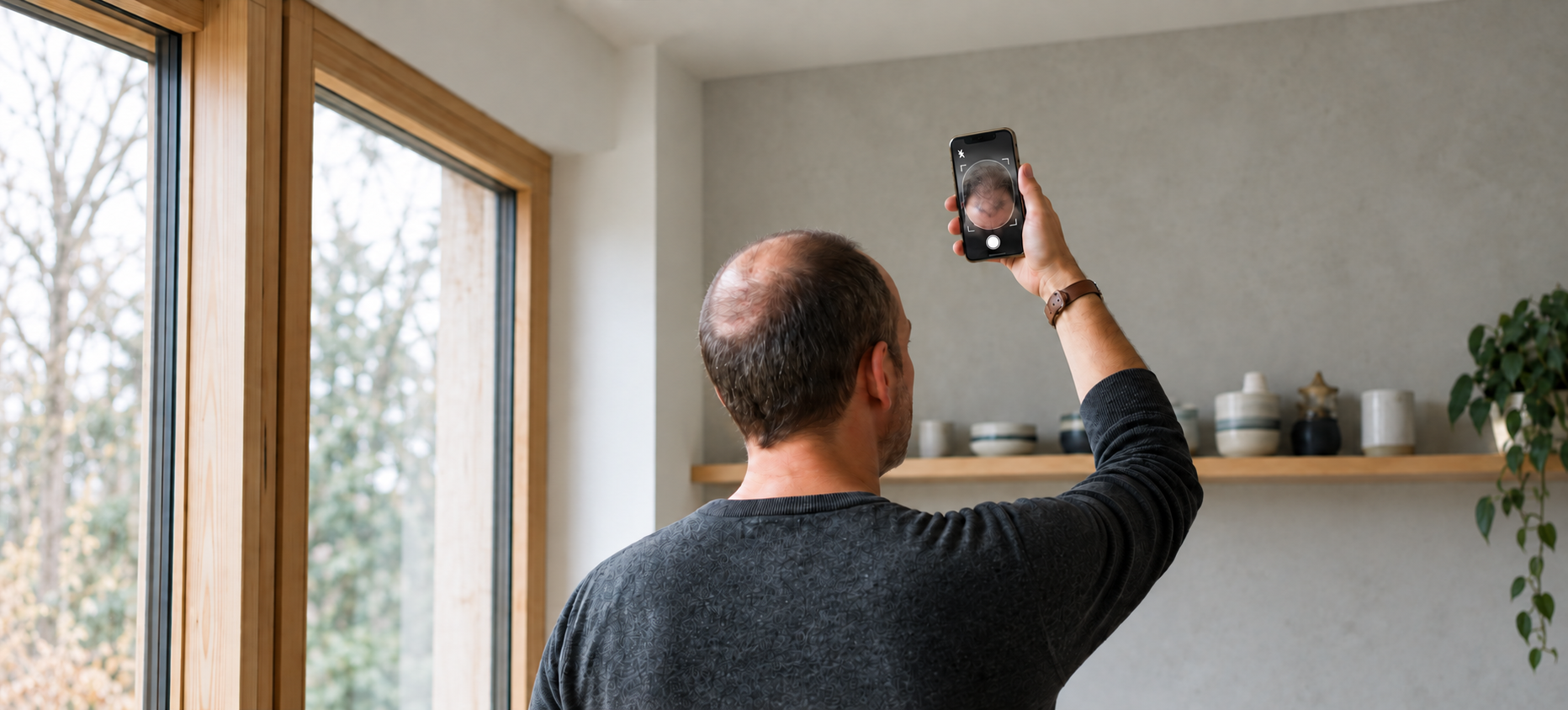 A person using iHairium to photograph their scalp