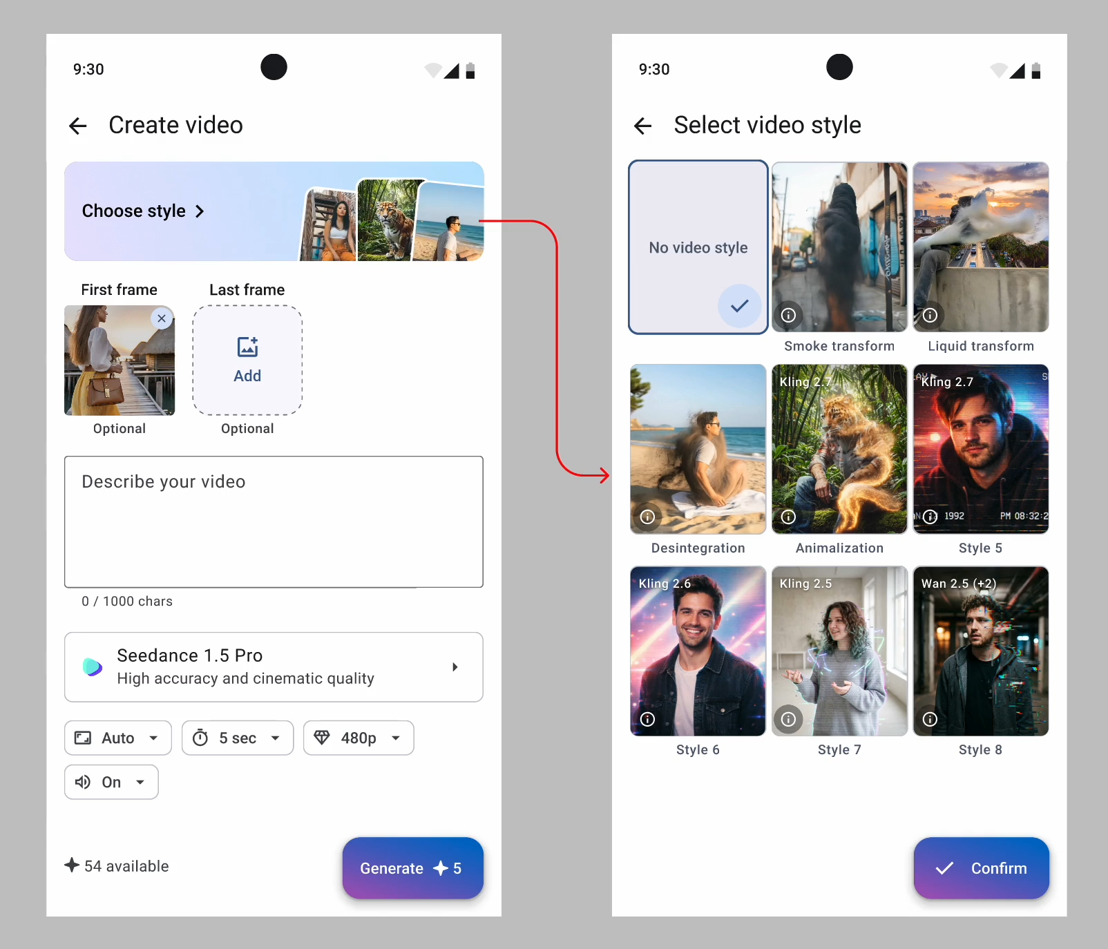 Updated create video screen beside the video style selector