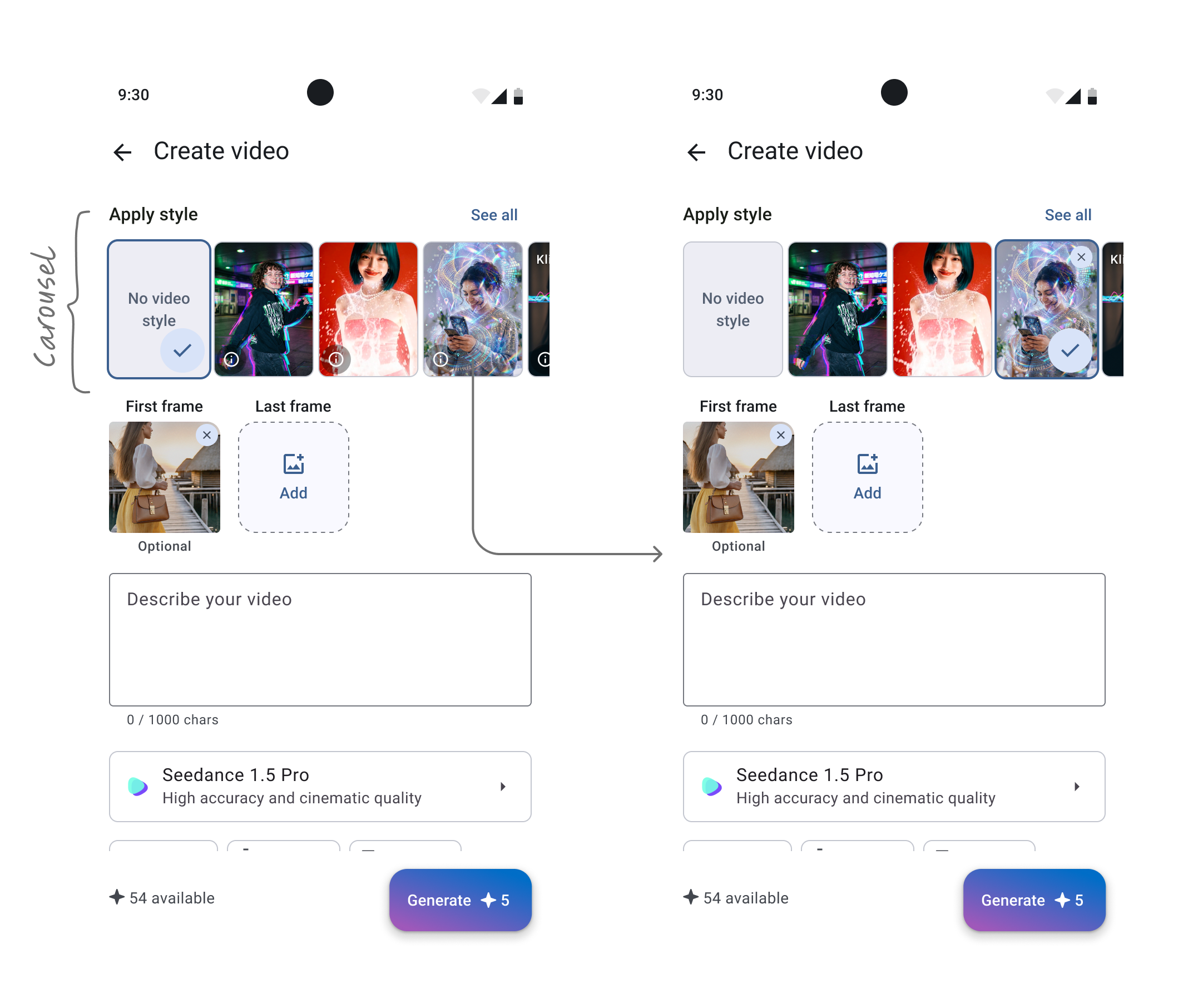 Carousel concept for browsing styles